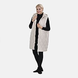 Tamsy Hoodie Puffer Gilet with 2 Side Pockets - Beige