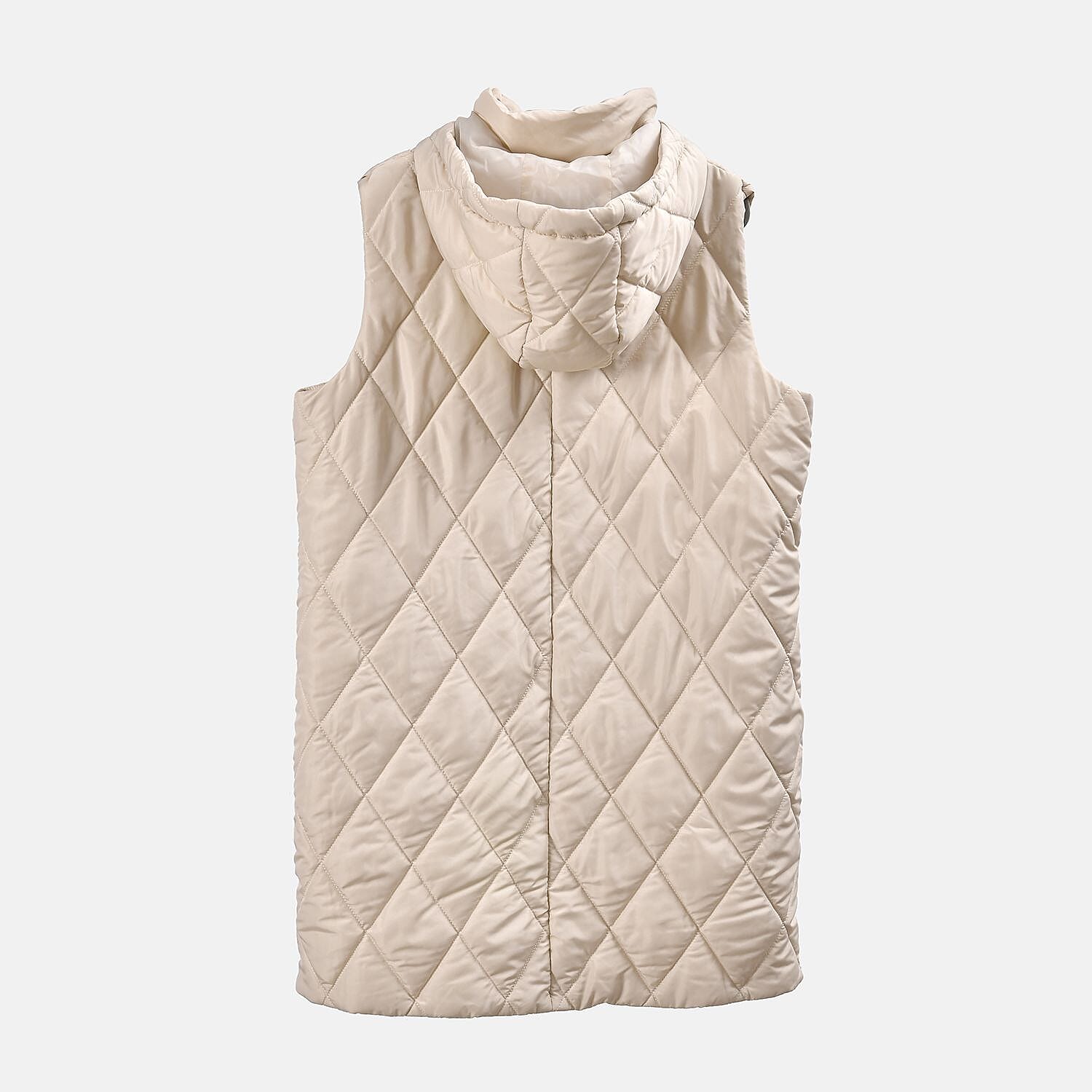 Tamsy Hoodie Puffer Gilet with 2 Side Pockets - Beige