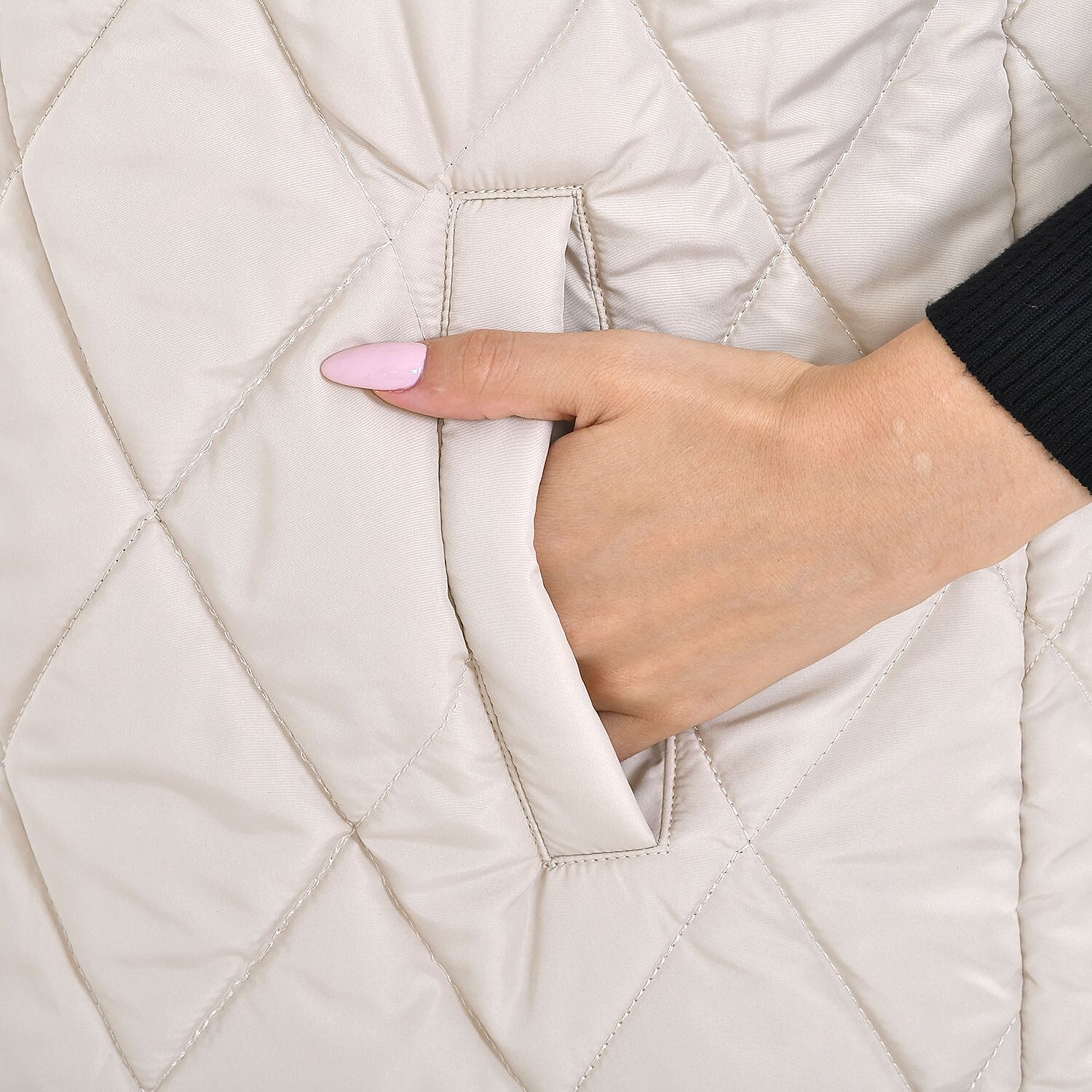 Tamsy Hoodie Puffer Gilet with 2 Side Pockets - Beige