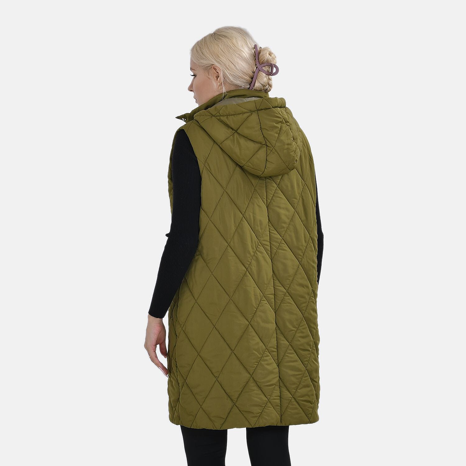 Tamsy Hoodie Puffer Gilet with 2 Side Pockets - Beige