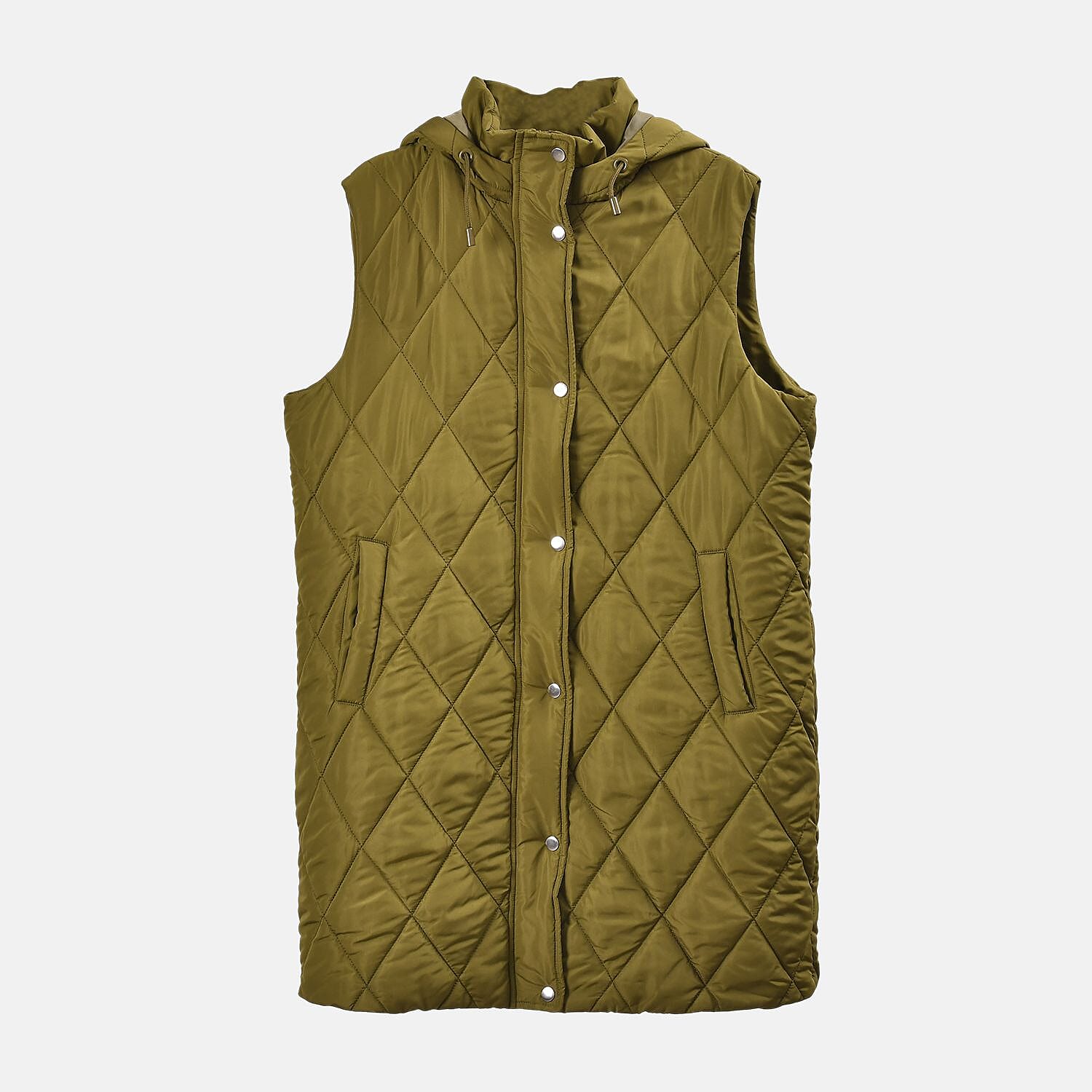 Tamsy Hoodie Puffer Gilet with 2 Side Pockets - Beige