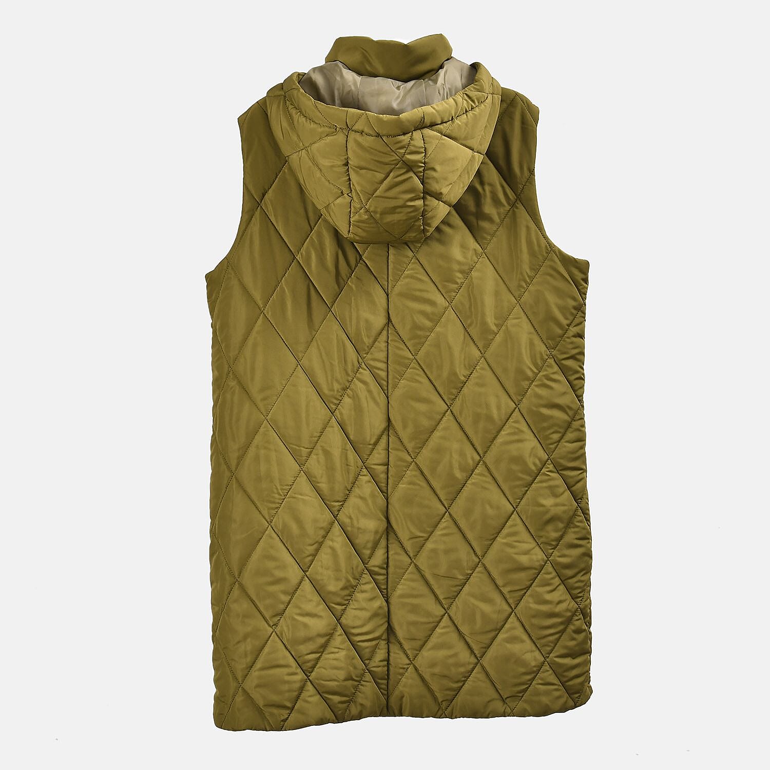 Tamsy Hoodie Puffer Gilet with 2 Side Pockets - Beige