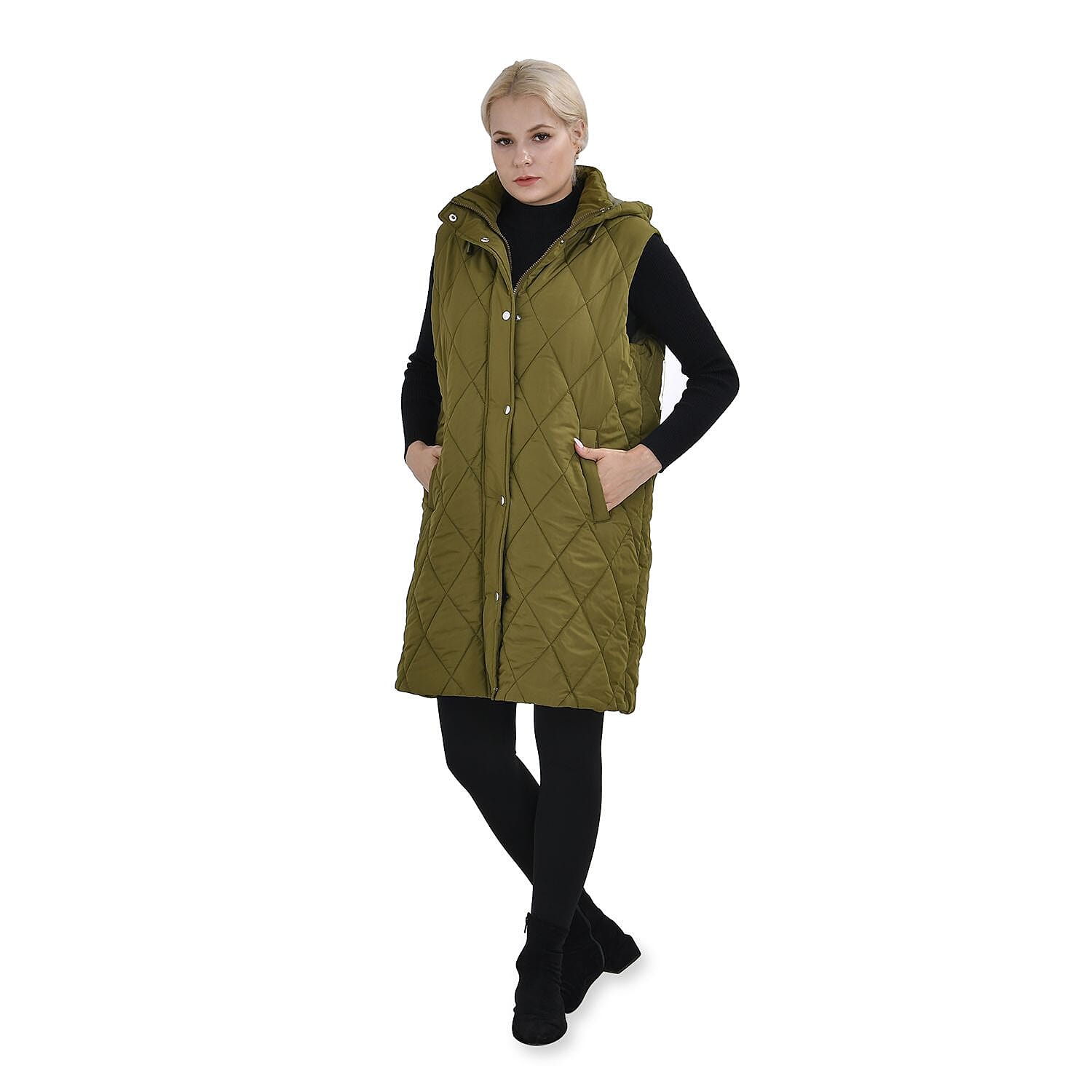 Tamsy Hoodie Puffer Gilet With 2 Side Pockets (Size M) - Green