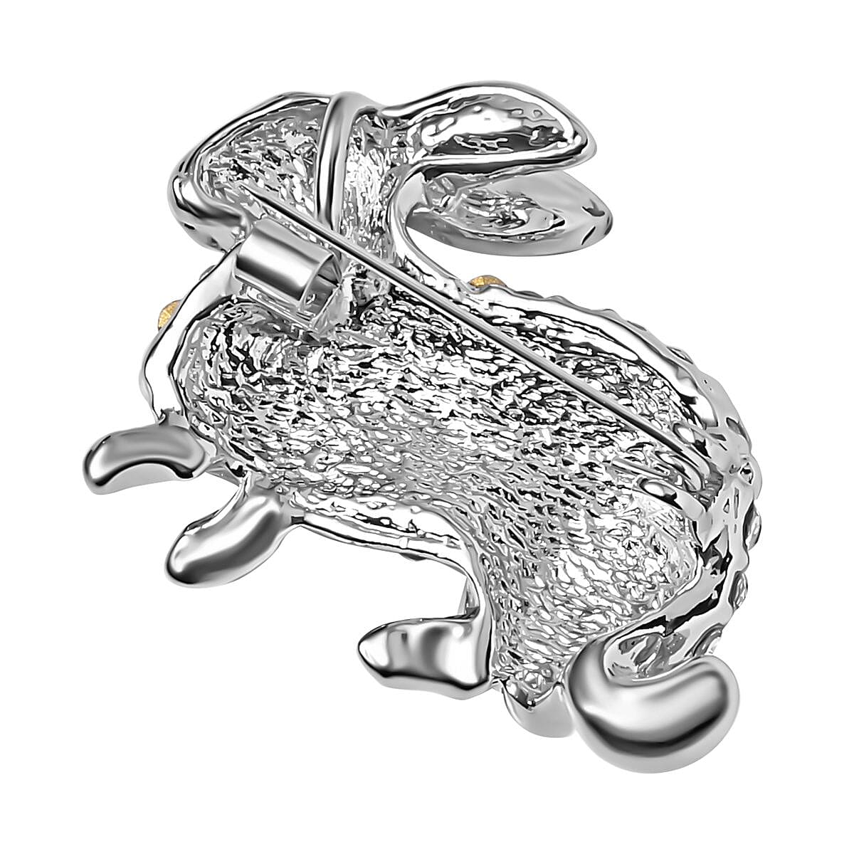 Red & White Austrian Crystal Rabbit Brooch in Silver Tone