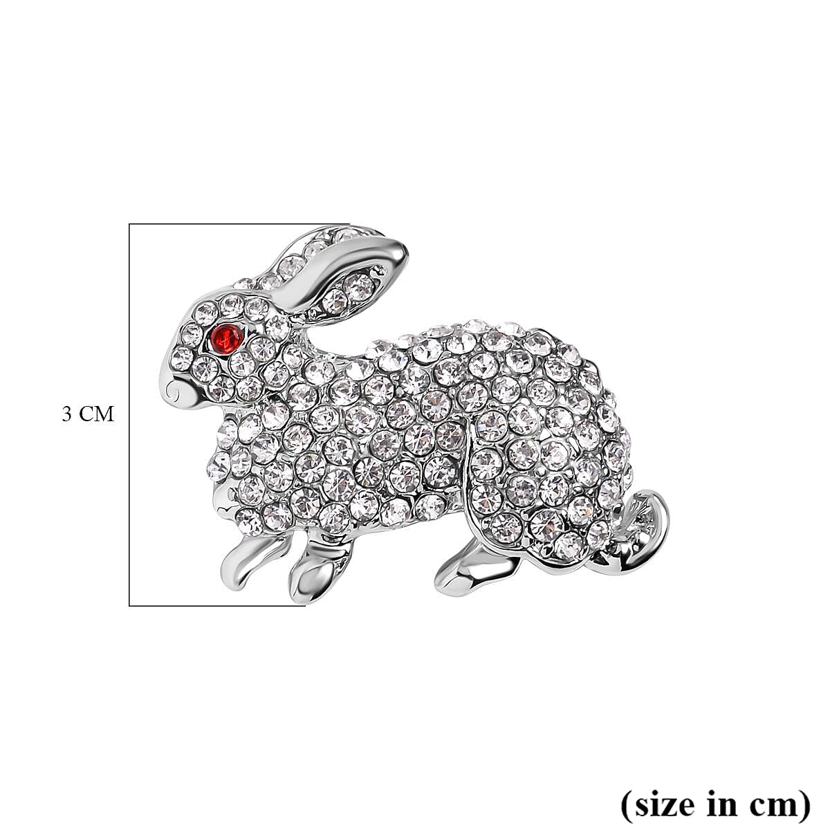 Red & White Austrian Crystal Rabbit Brooch in Silver Tone