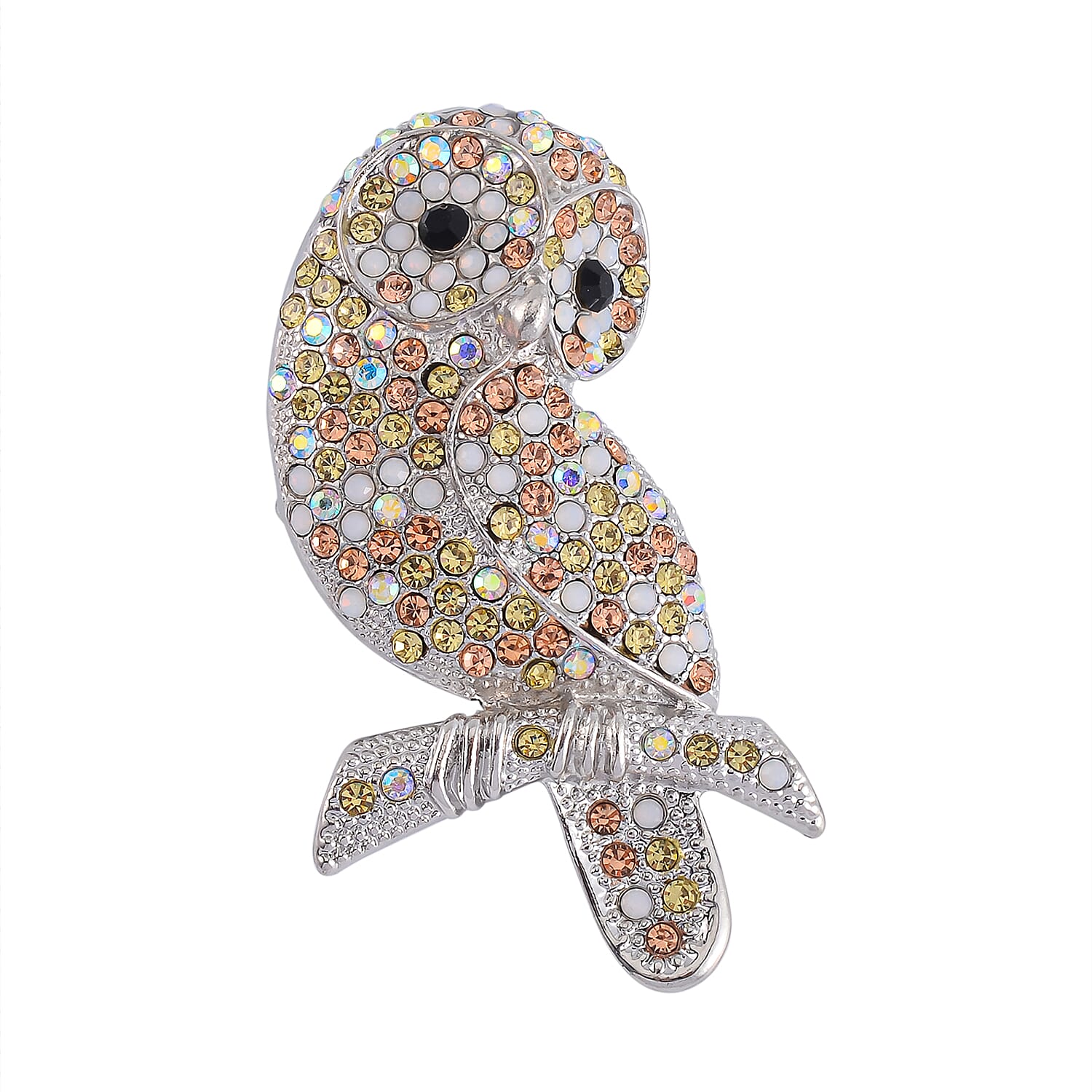 Multi Color Crystal Owl Brooch
