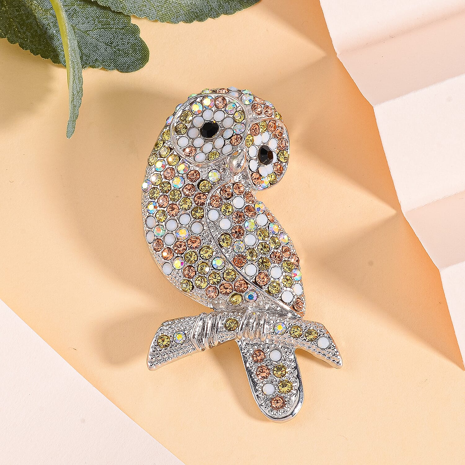 Multi Color Crystal Owl Brooch
