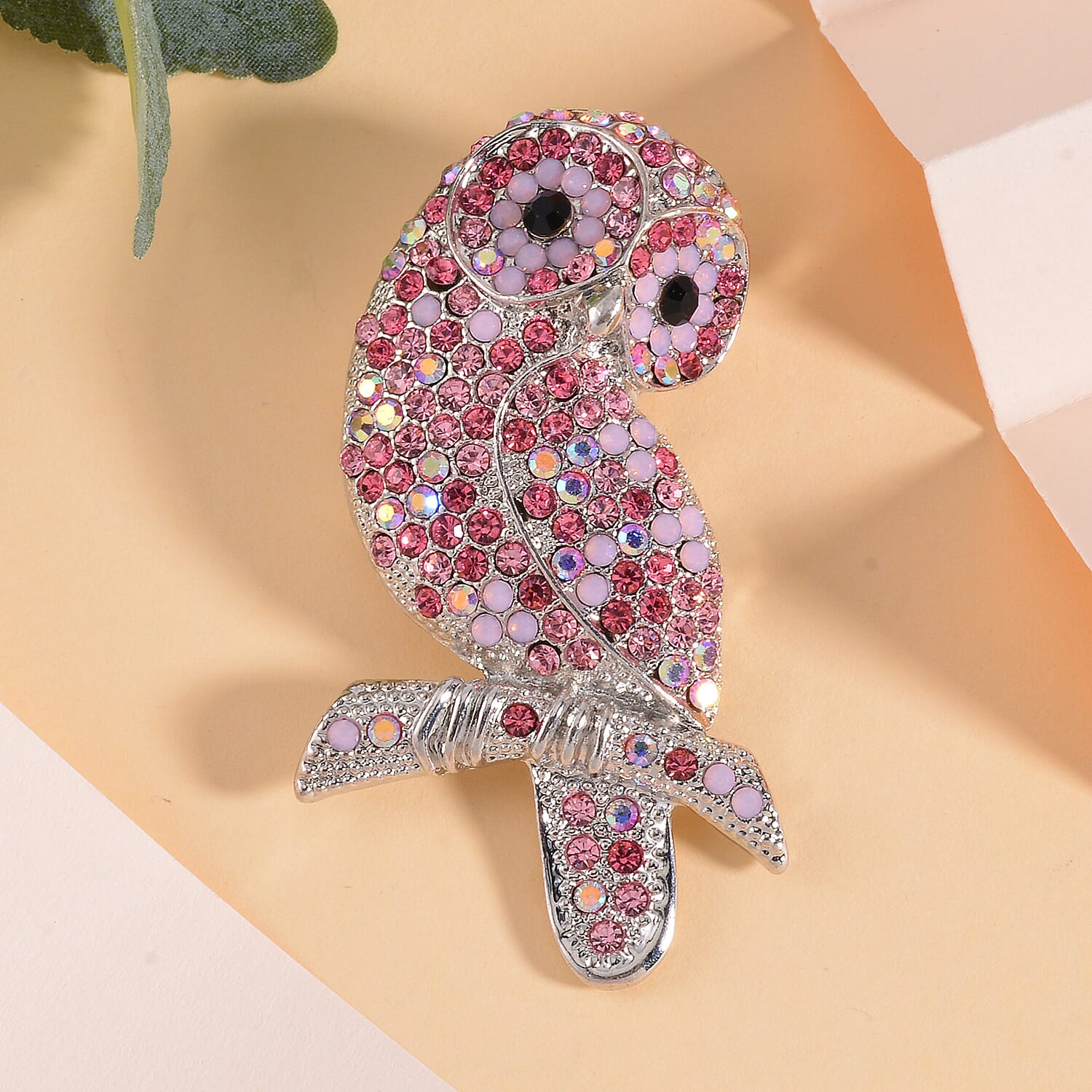 Multi Colour Austrian Crystal Owl Brooch