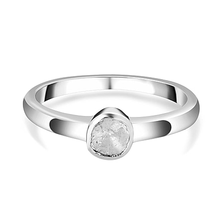 Artisan Crafted Polki Diamond Ring in Platinum Overlay Sterling Silver