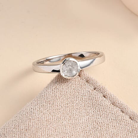 Polki Diamond Ring in Platinum Overlay Sterling Silver