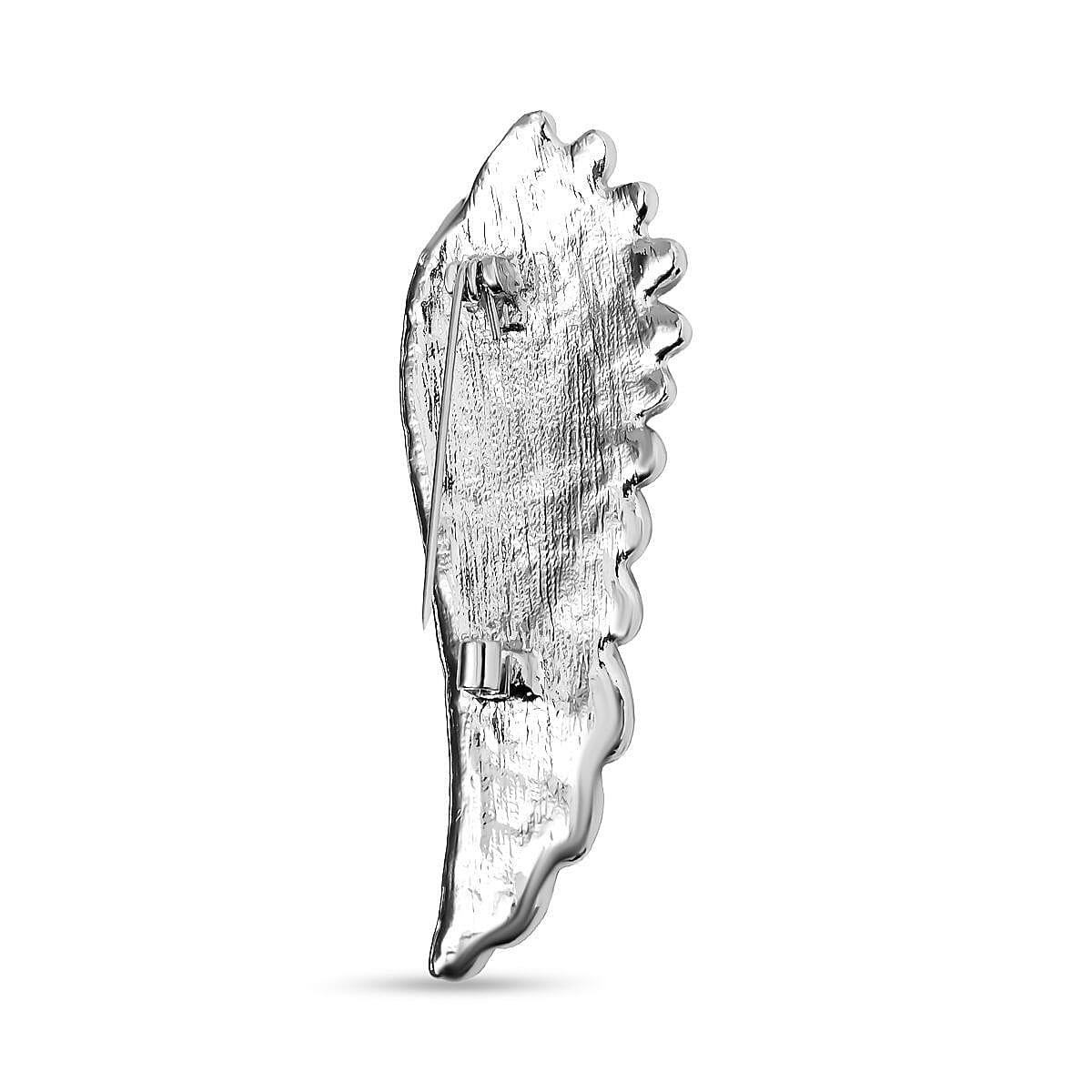 White Austrian Crystal Wing Brooch in Silver Tone