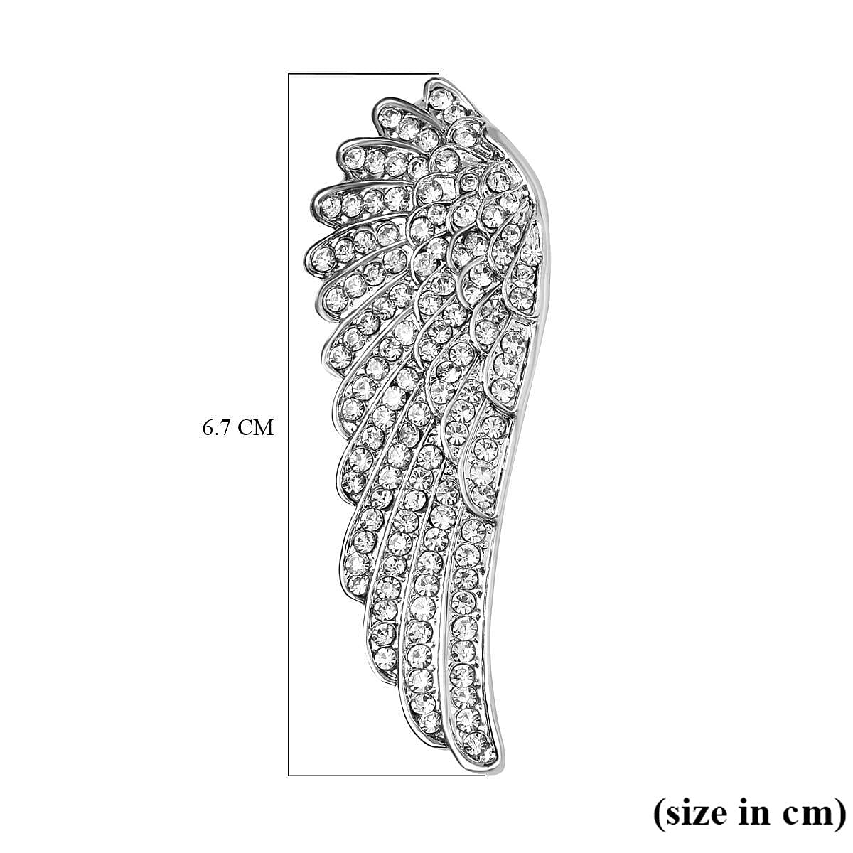 White Austrian Crystal Wing Brooch in Silver Tone