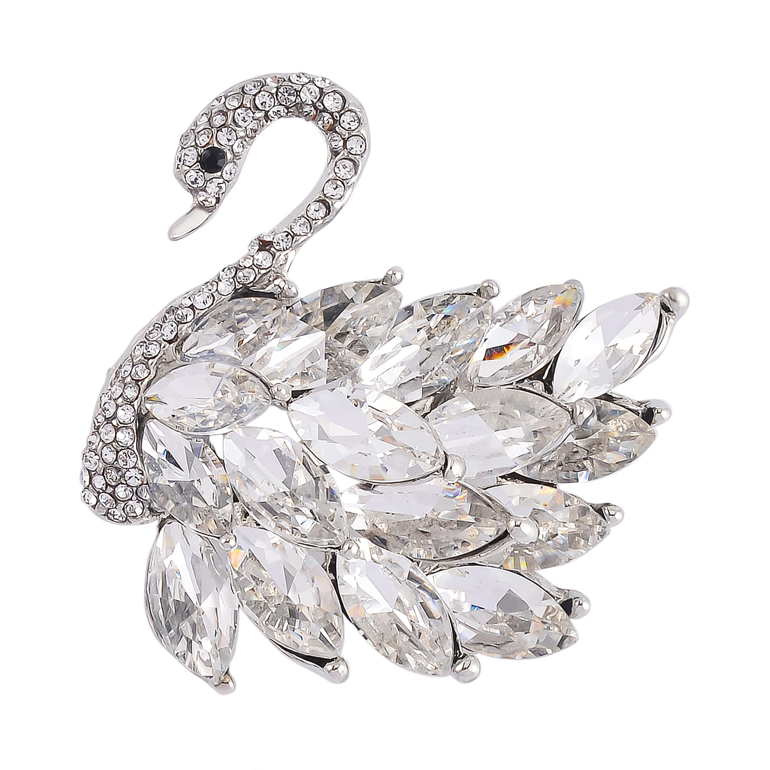 Austrian Black & White Crystal  Brooch - Swan