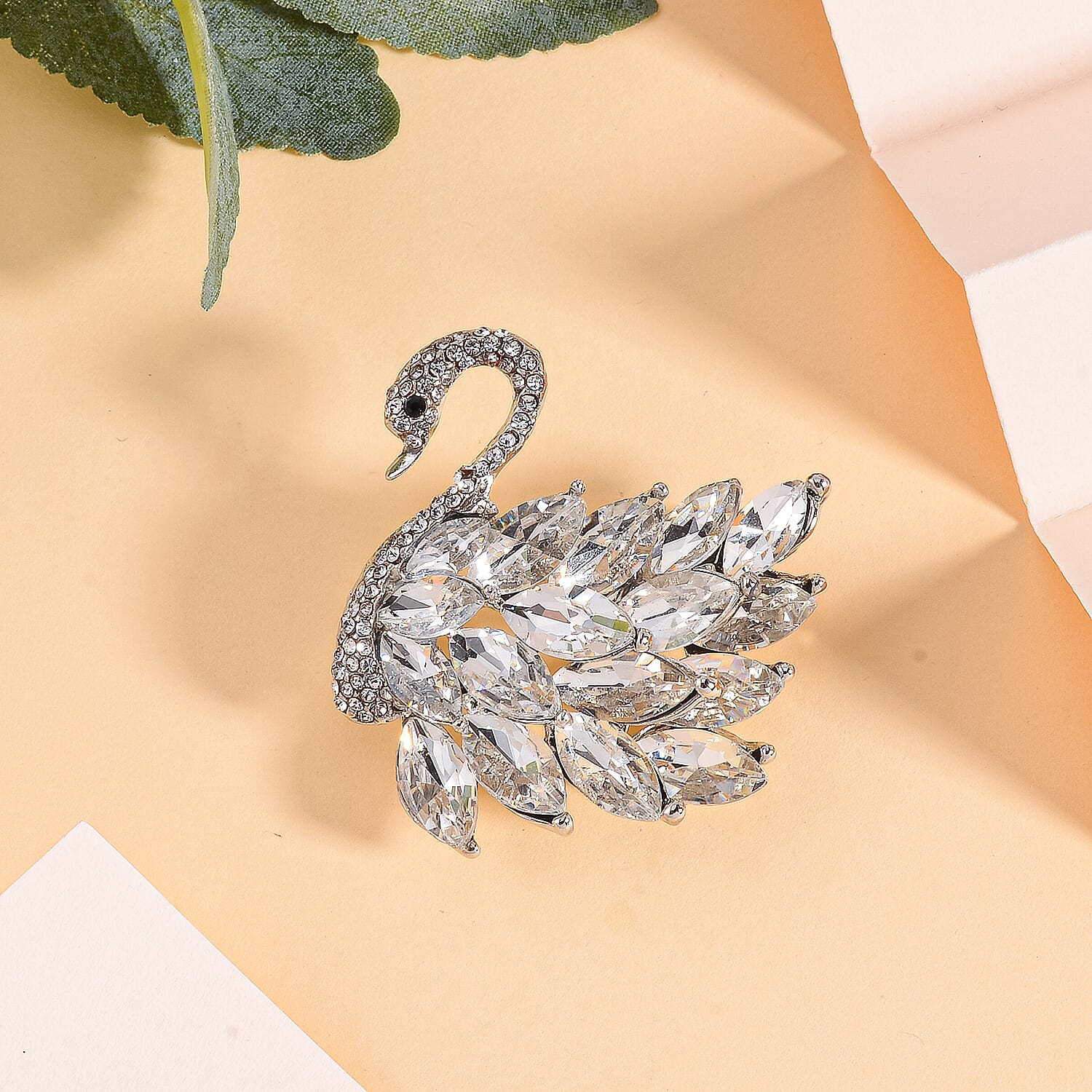 Austrian Black & White Crystal  Brooch - Swan