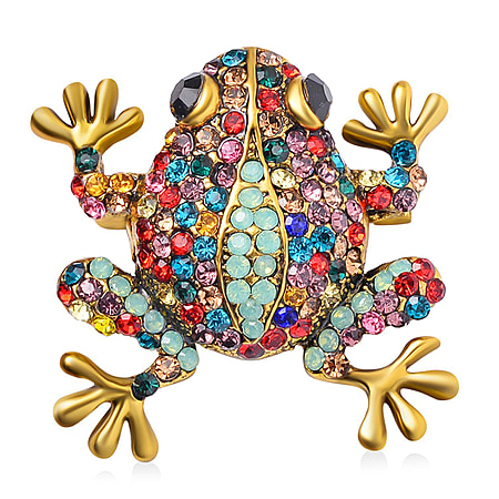 Multi-Colour Crystal Frog Brooch