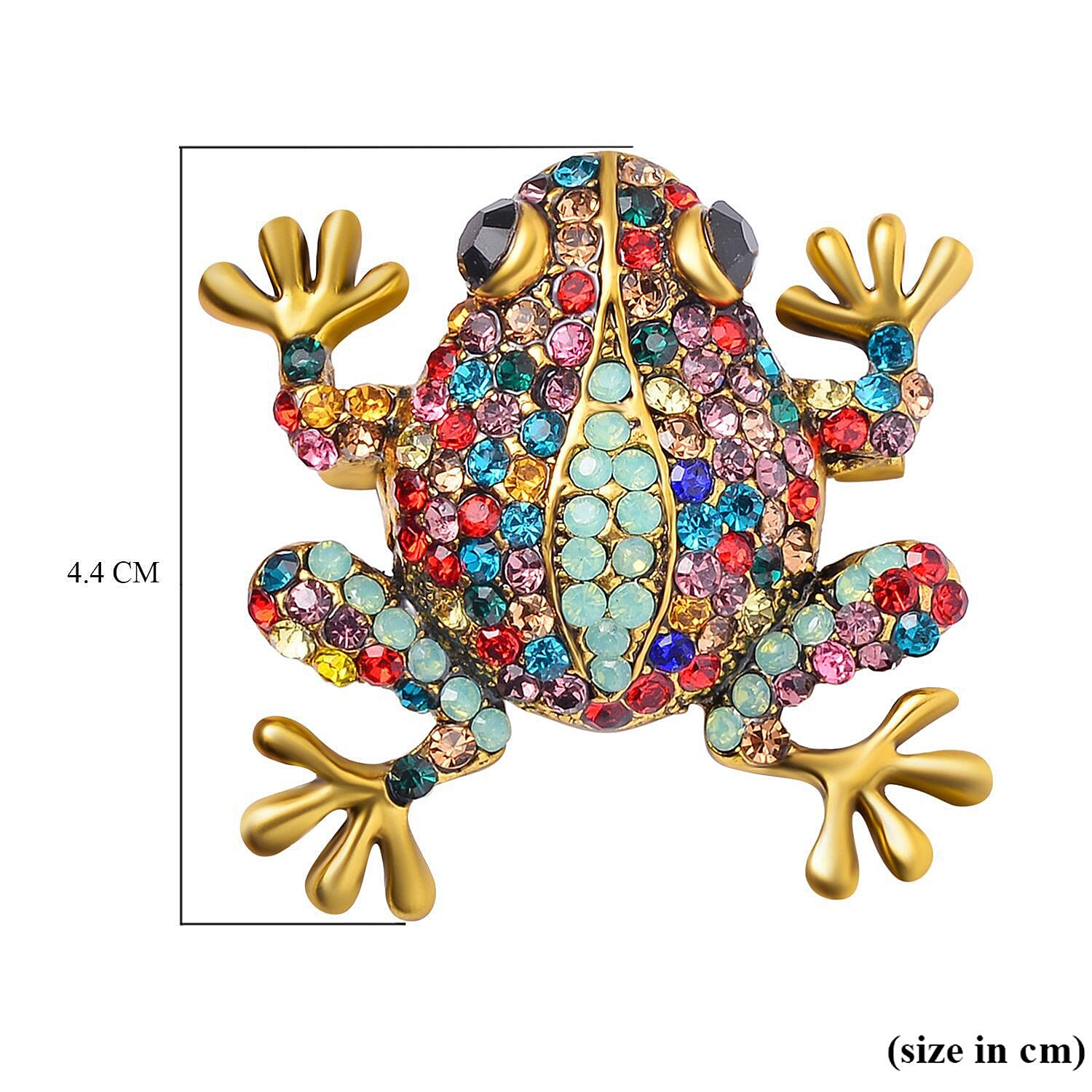 Designer Inspired - Multi Colour Austrian Crystal Frog Brooch in Antique Gold Tone