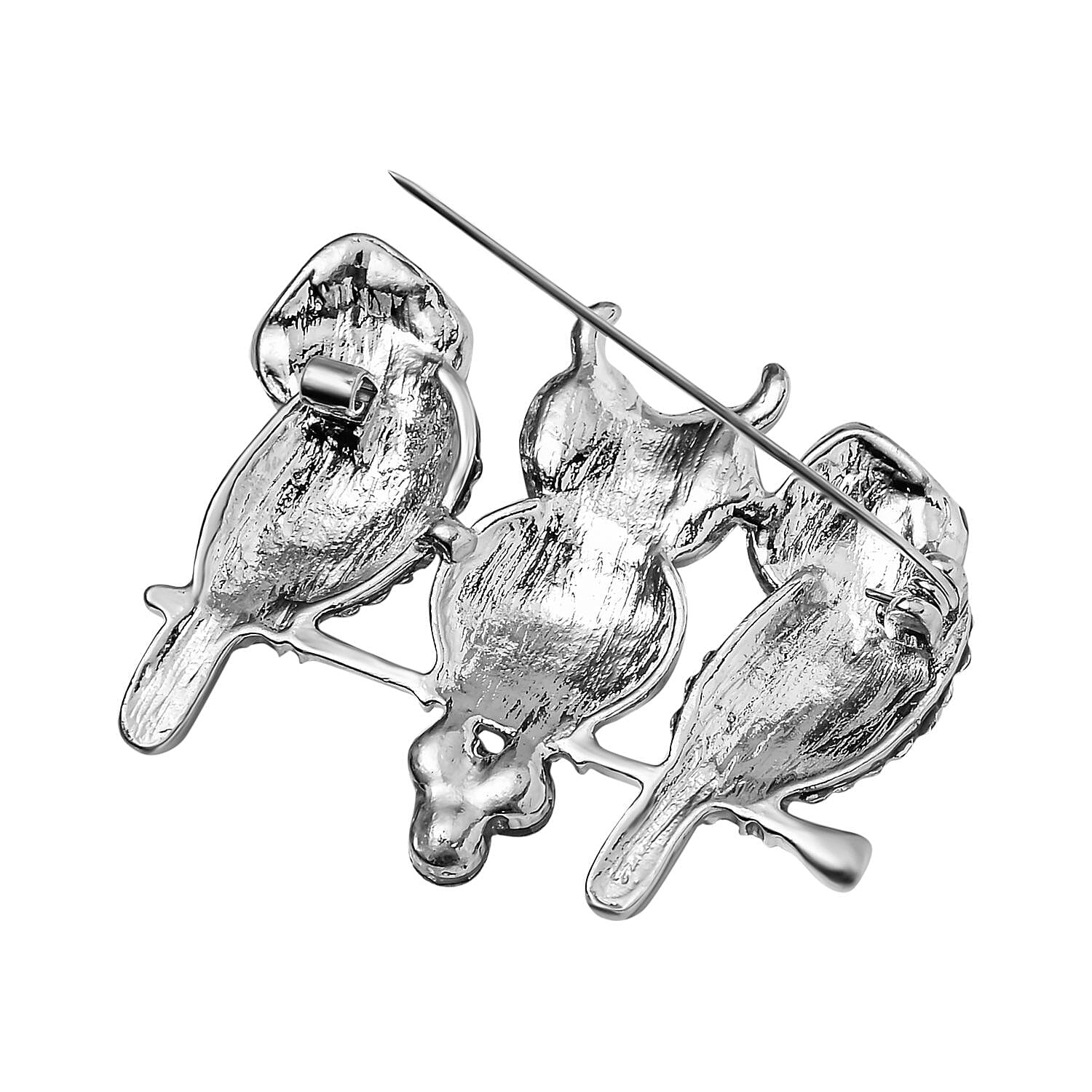 Austrian Black Crystal & White Crystal Owl Brooch in Silver Tone