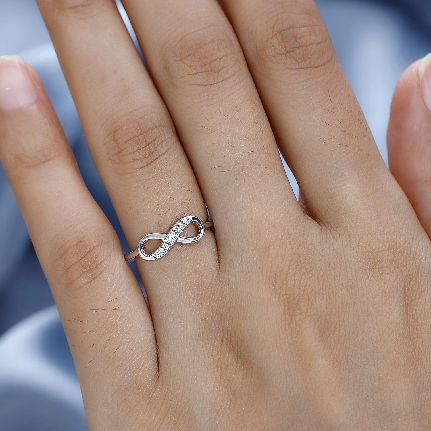 White Cubic Zirconia  Fancy Ring in Rhodium Overlay Sterling Silver 0.08 ct  0.076  Ct.