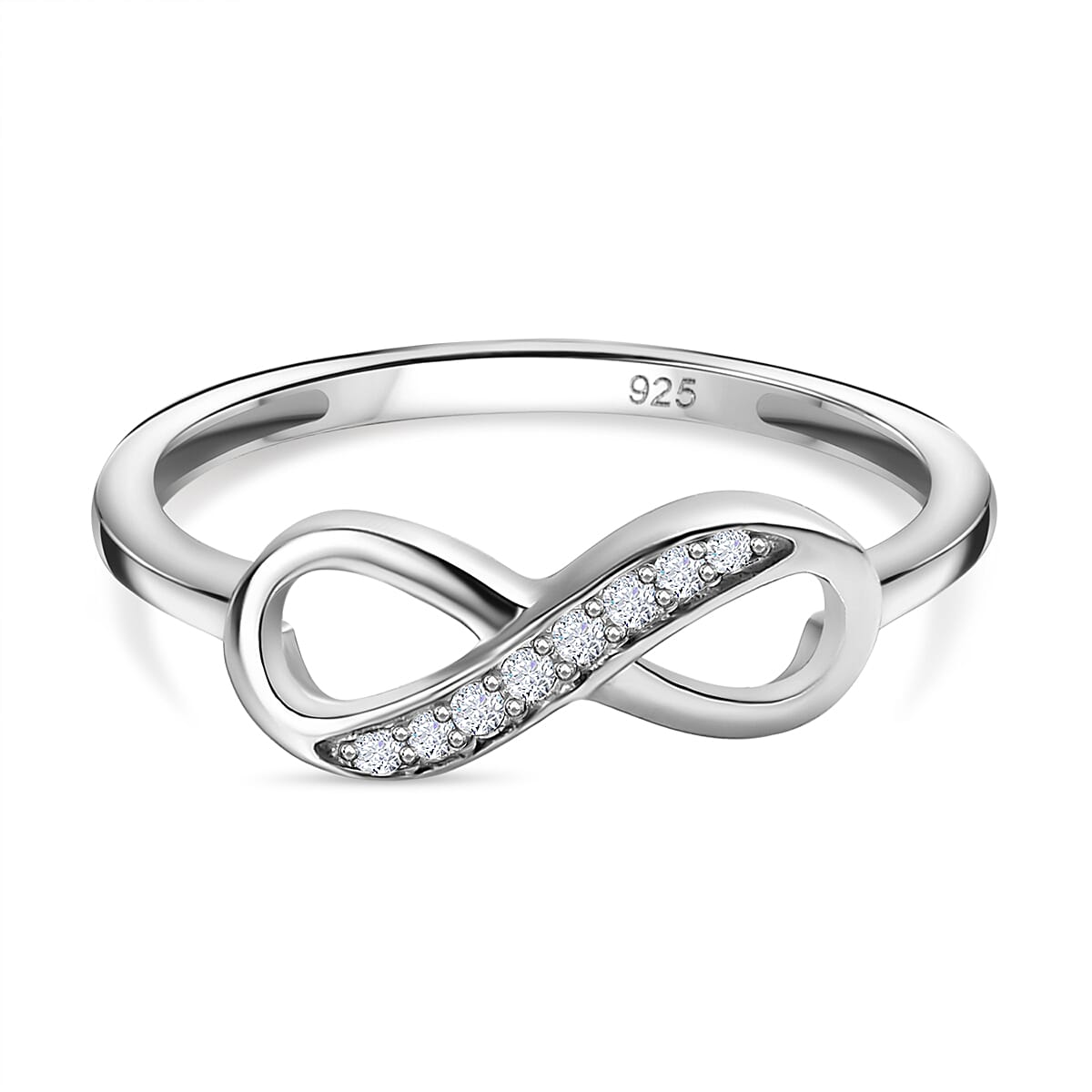 White Cubic Zirconia Infinity Promise Ring in Rhodium Overlay Sterling Silver