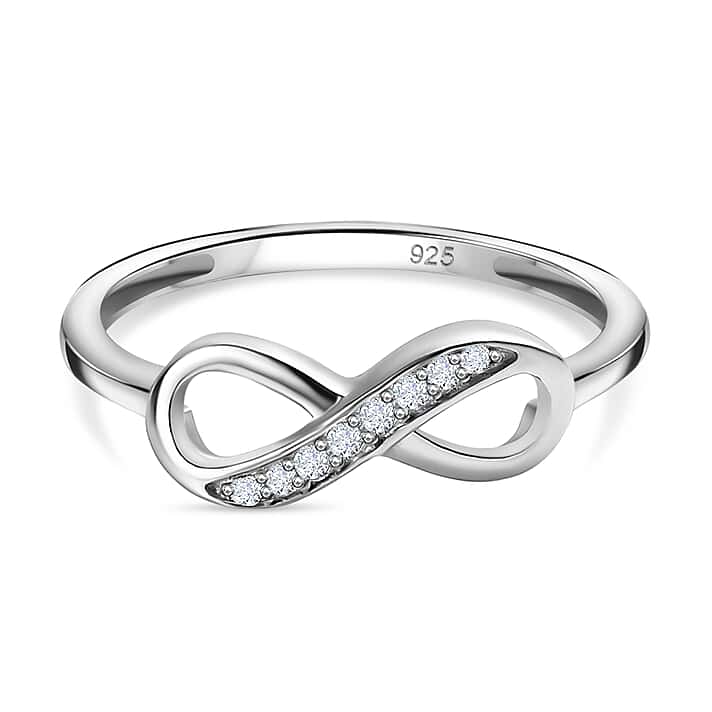 White Cubic Zirconia Infinity Promise Ring in Rhodium Overlay Sterling Silver