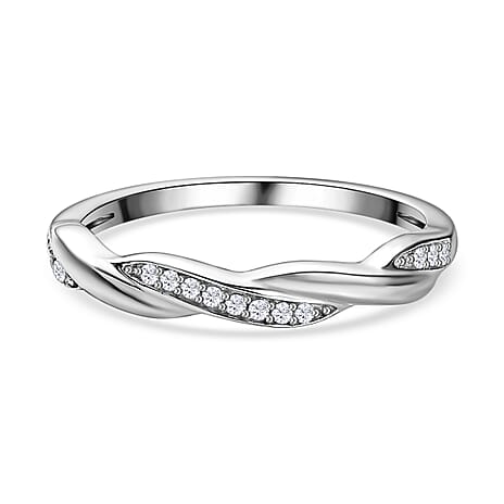 White Cubic Zirconia  Band Ring in Rhodium Overlay Sterling Silver 0.11 ct  0.112  Ct.