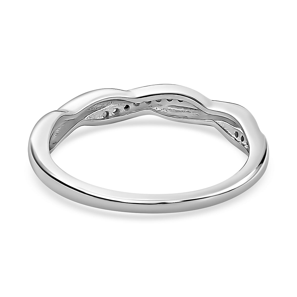 White Cubic Zirconia  Band Ring in Rhodium Overlay Sterling Silver 0.11 ct  0.112  Ct.