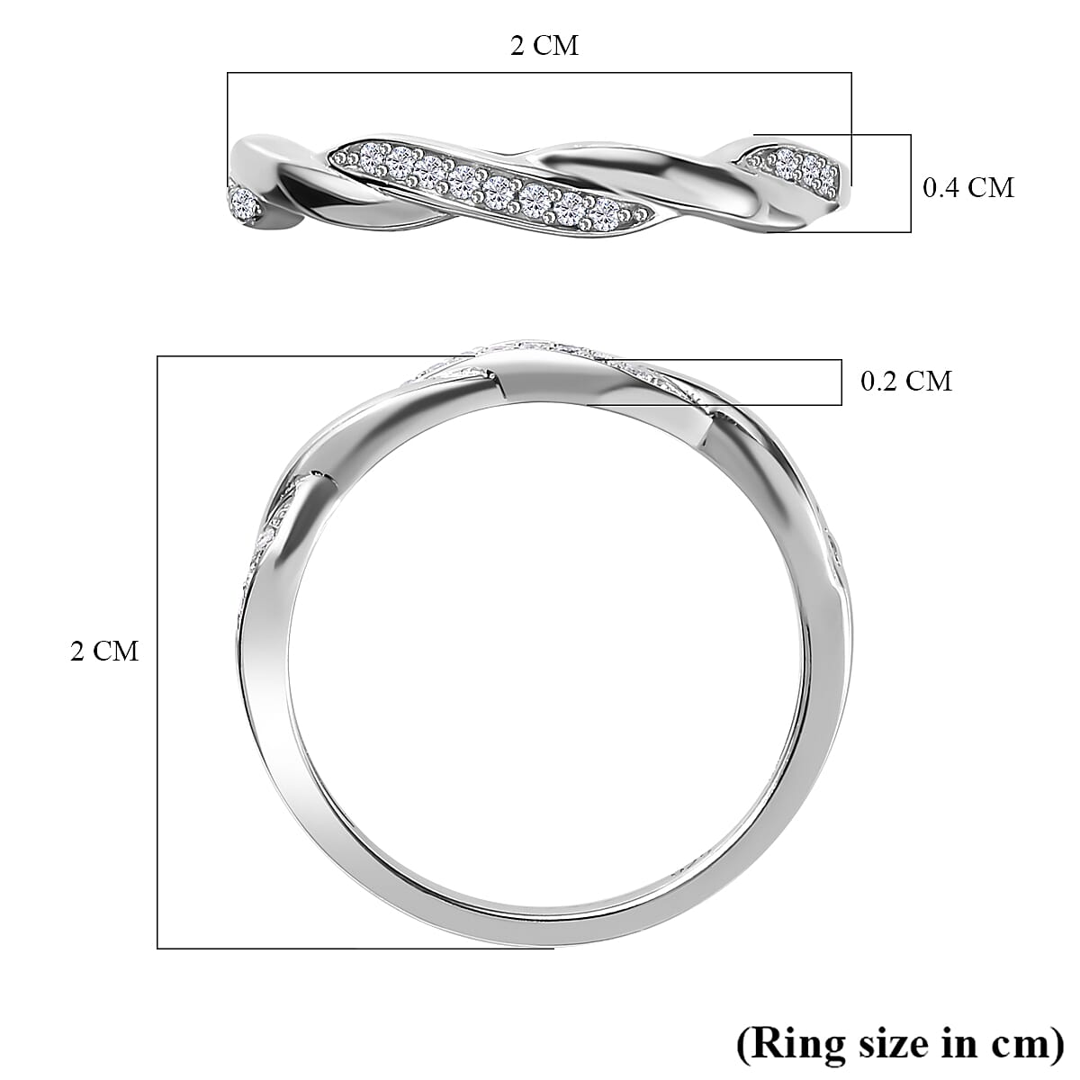 White Cubic Zirconia  Band Ring in Rhodium Overlay Sterling Silver 0.11 ct  0.112  Ct.