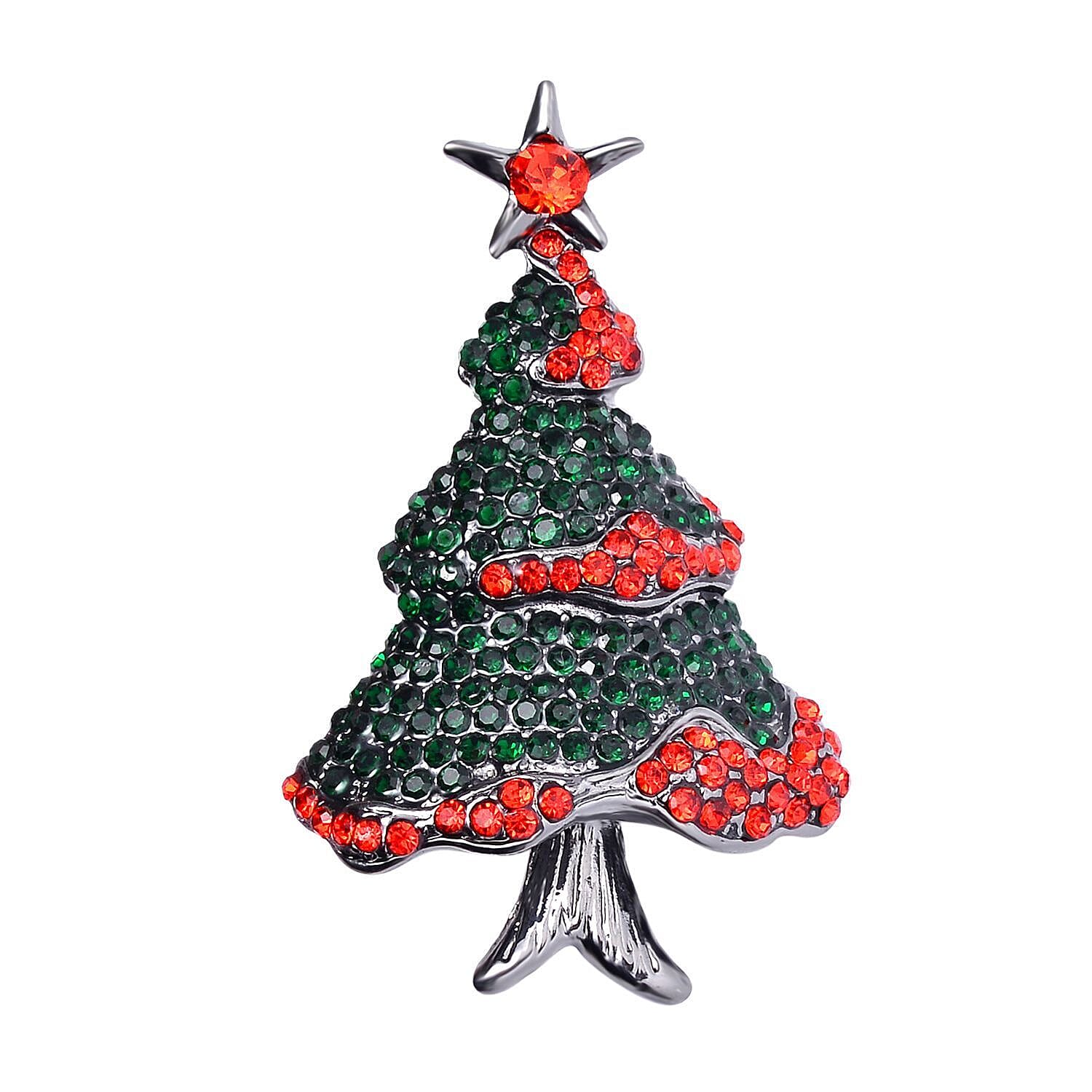 Neon Green Austrian Crystal Xmas Tree Brooch in Black Tone