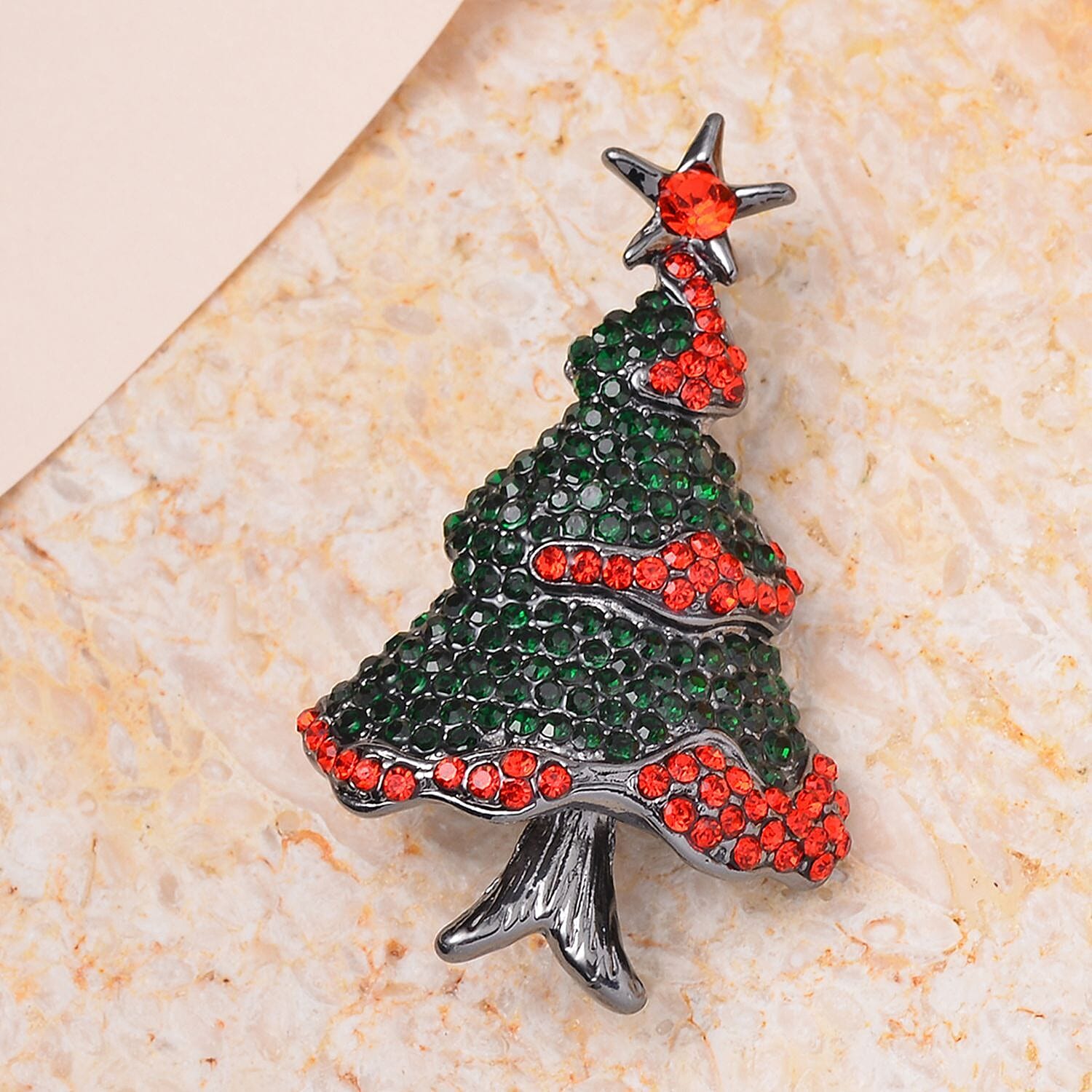 Neon Green Austrian Crystal Xmas Tree Brooch in Black Tone