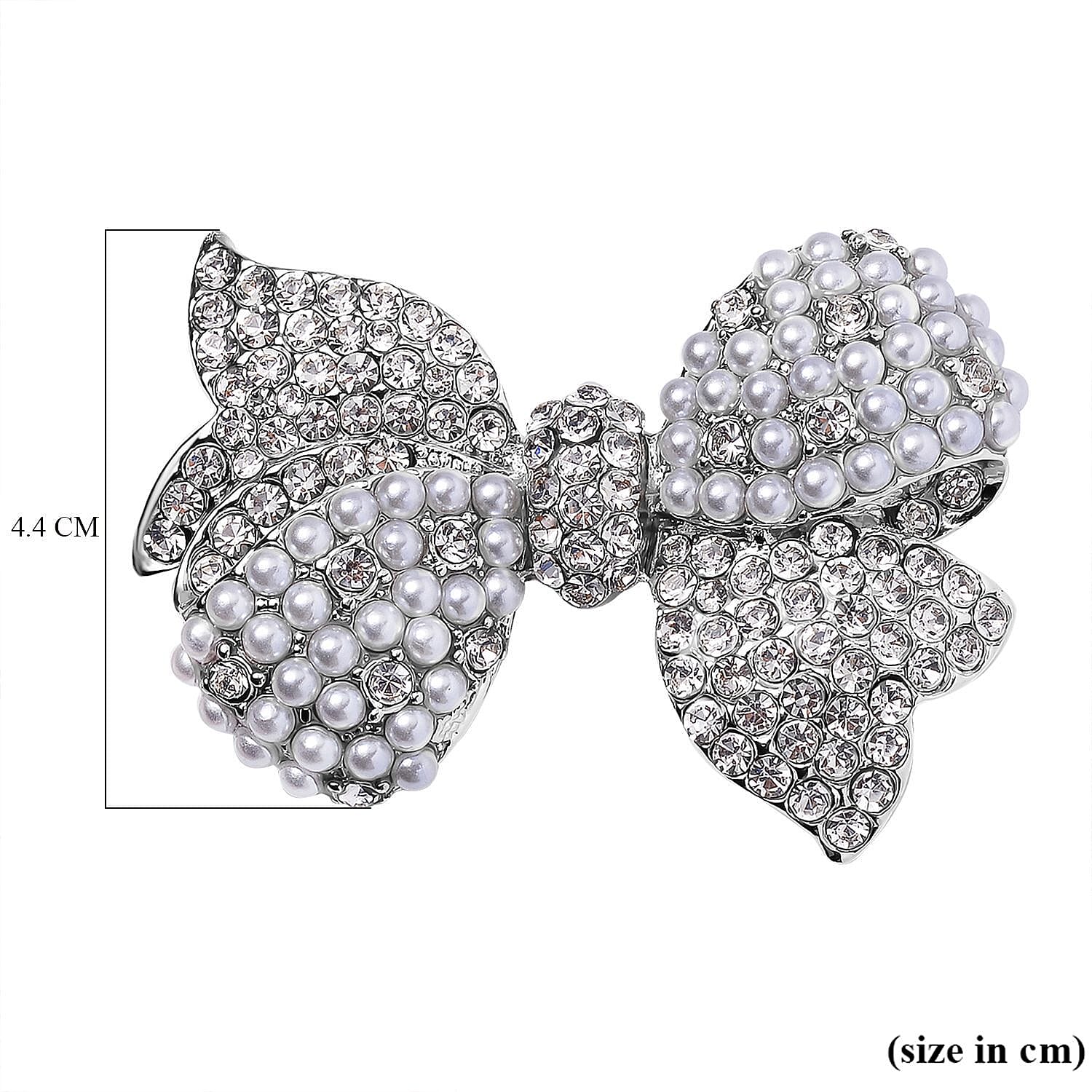 Designer Inspired - White Austrian Crystal Bow Tie Brooch in Silver Tone