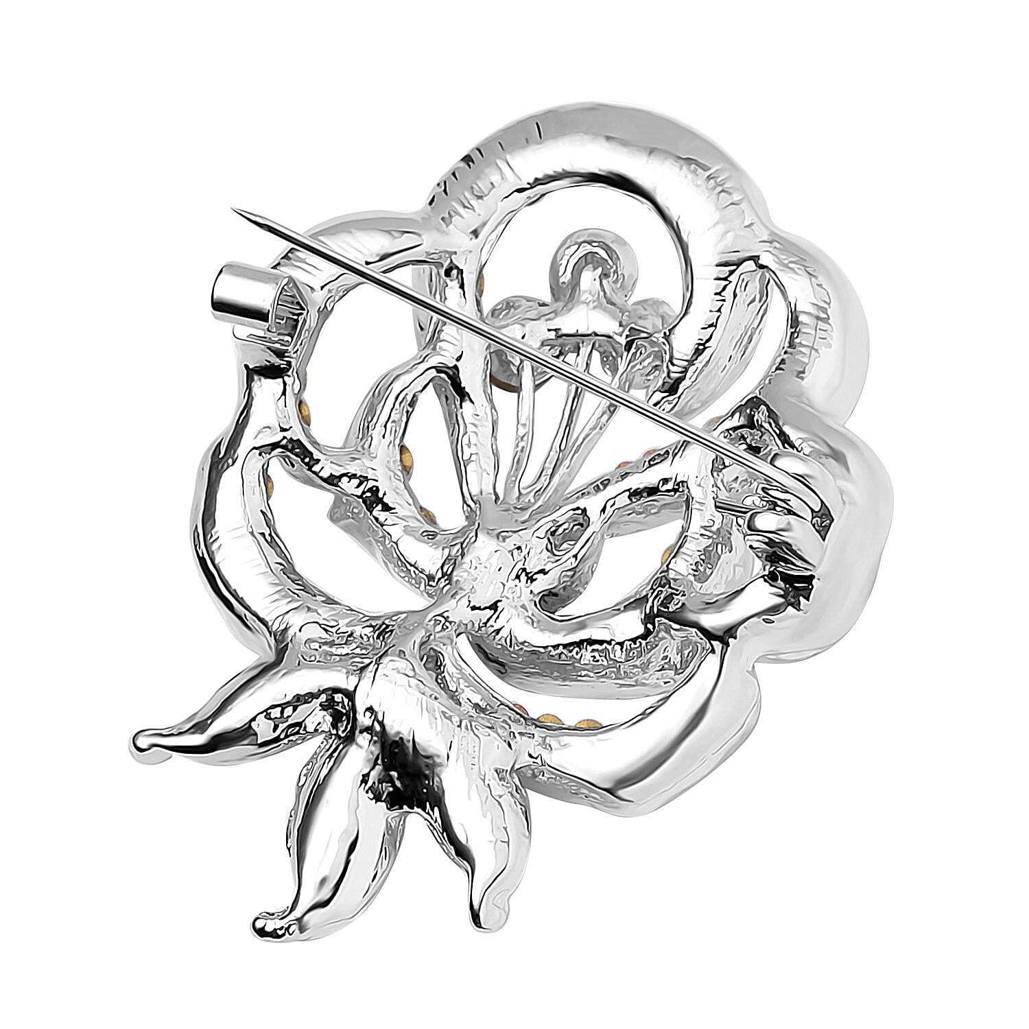 Simulated Mystic White Crystal & Austrian White Crystal Rose Brooch