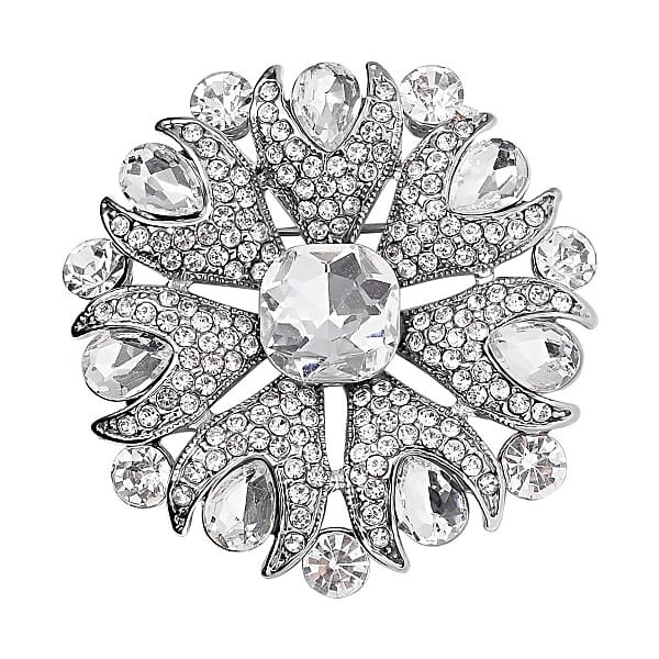 White Austrian Crystal Brooch in Silver Tone - 7639662 - TJC