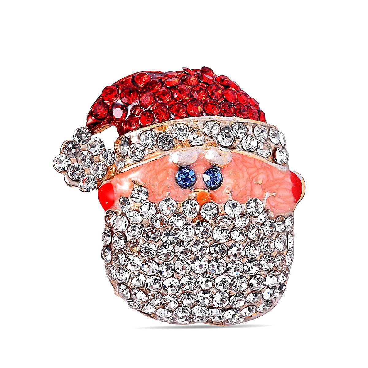 Multi Colour Austrian Crystal Enamelled Santa Brooch in Gold Tone