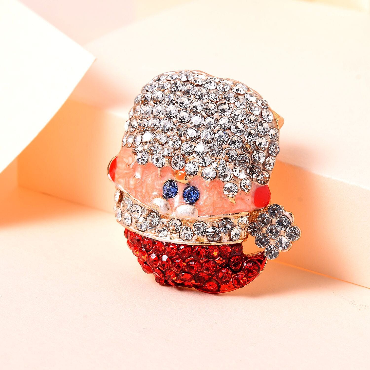 Multi Colour Austrian Crystal Enamelled Santa Brooch in Gold Tone