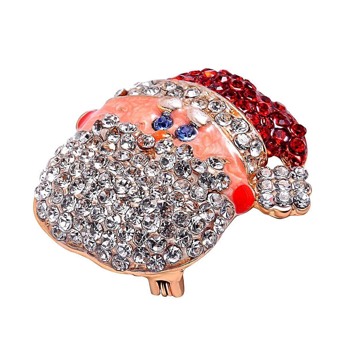Multi Colour Austrian Crystal Enamelled Santa Brooch in Gold Tone