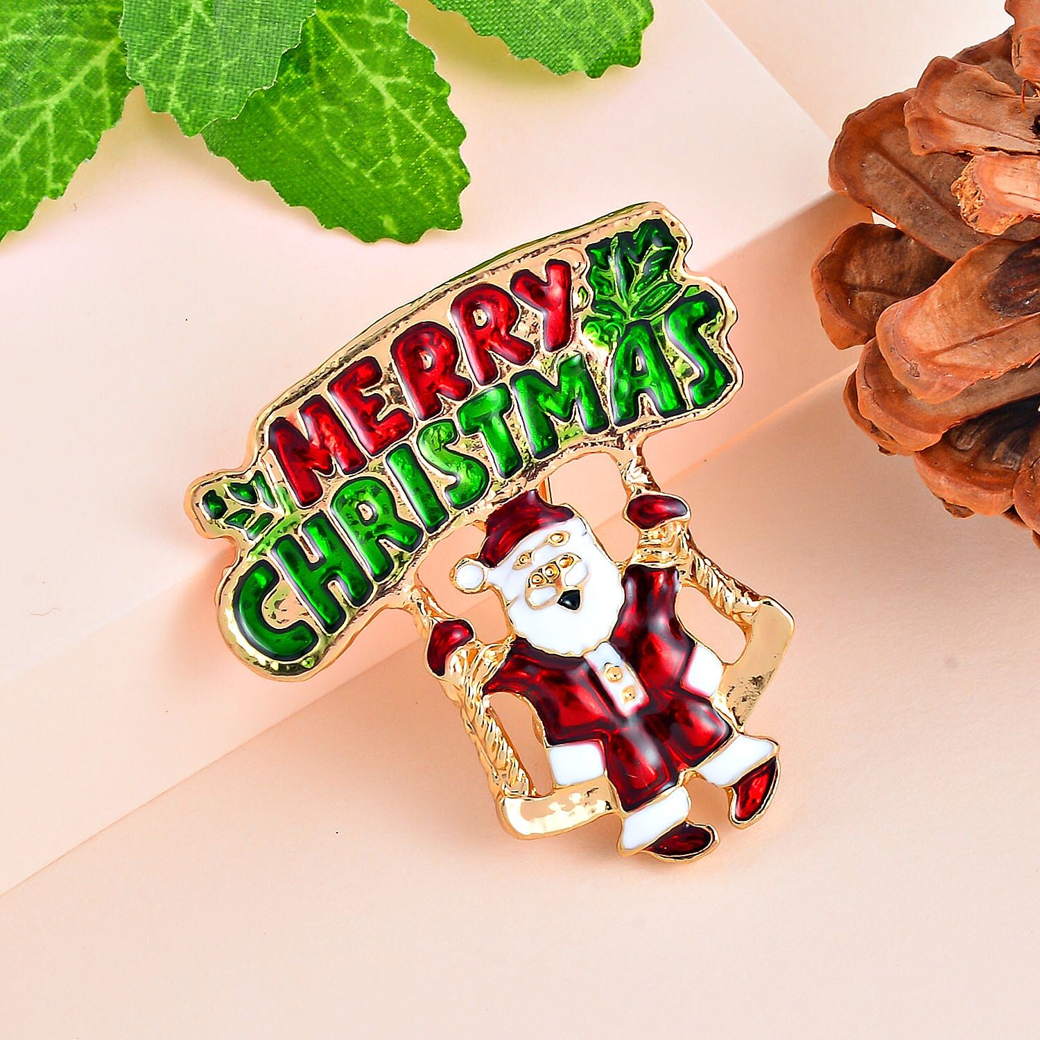 Multi Colour Crystal Santa Brooch