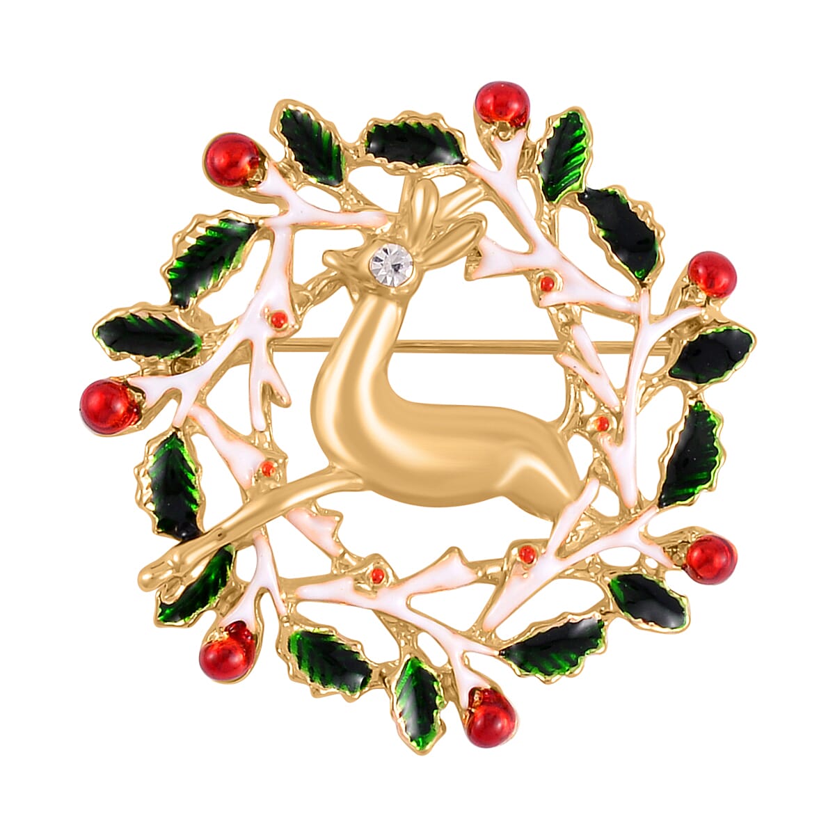 Multi Colour Crystal Reindeer Brooch