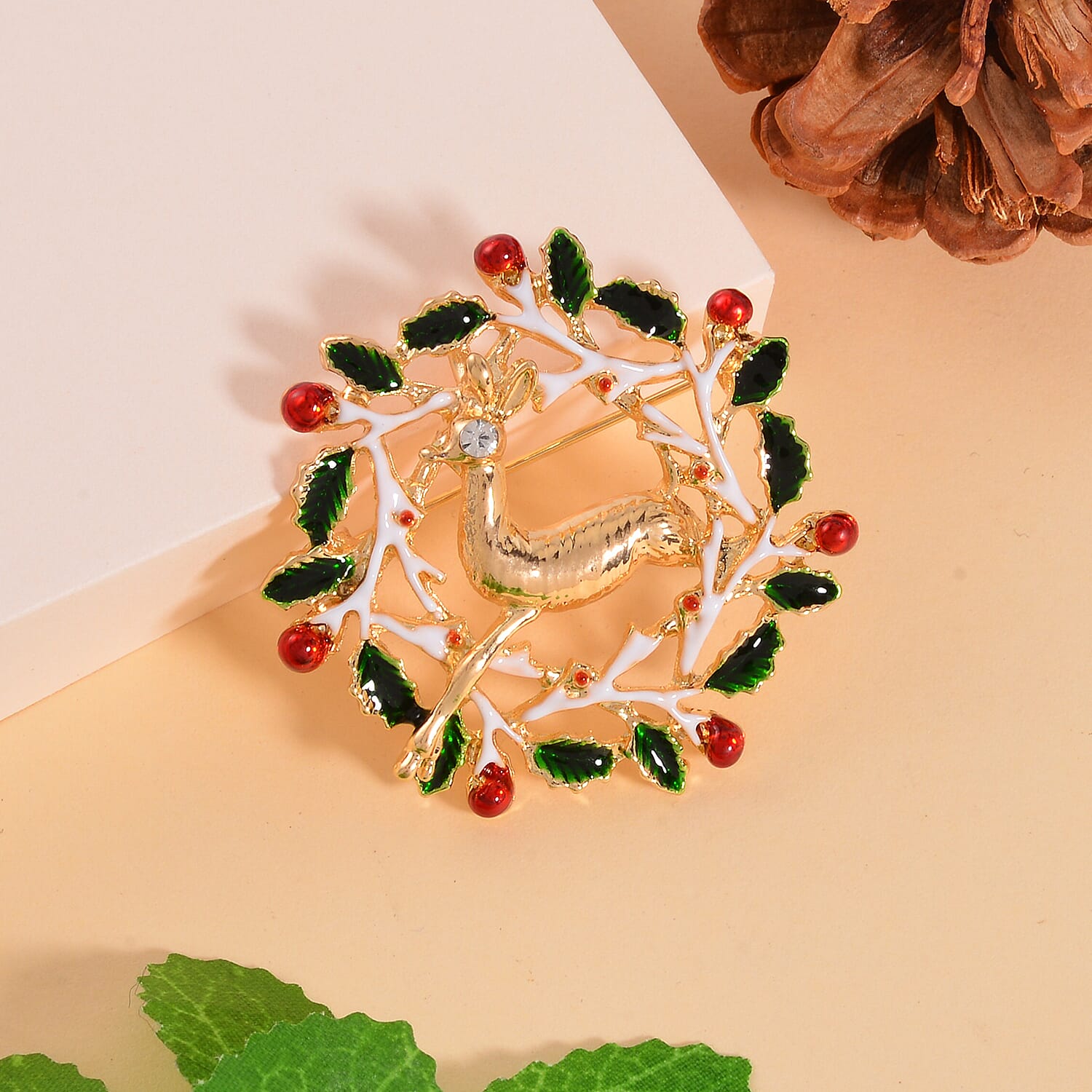 Multi Colour Crystal Reindeer Brooch