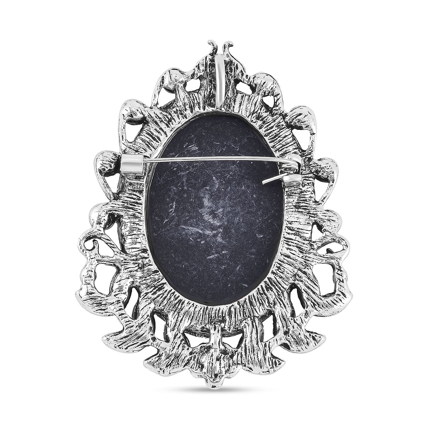 White Austrian Crystal Cameo Brooch in Antique Silver Tone