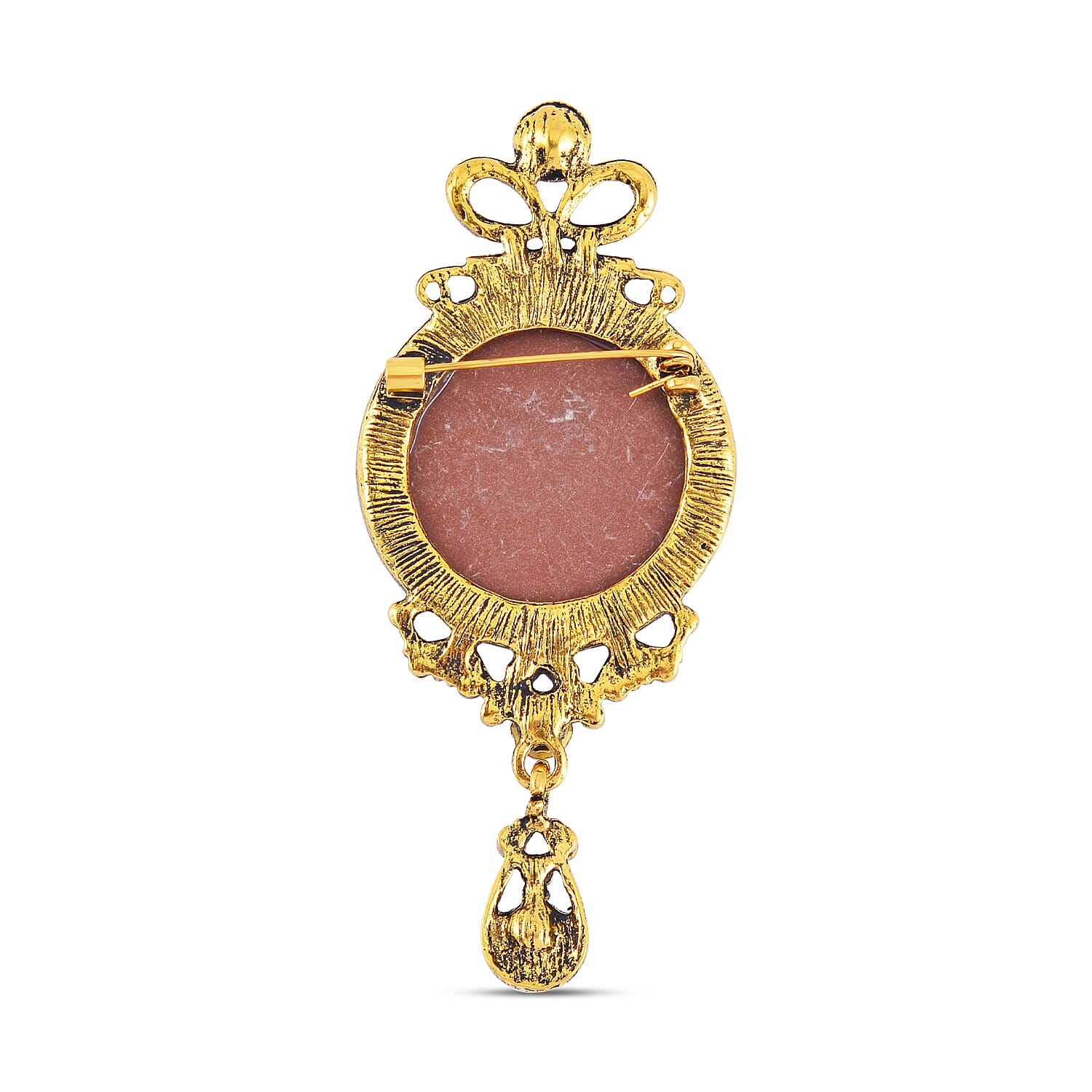 White Austrian Crystal & Cameo Brooch in Antique Gold Tone