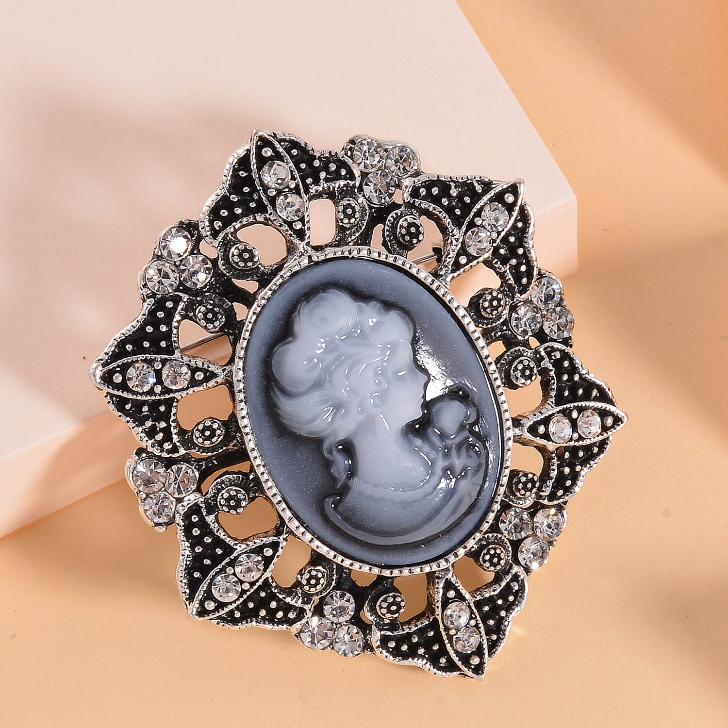 Cameo White Crystal Brooch