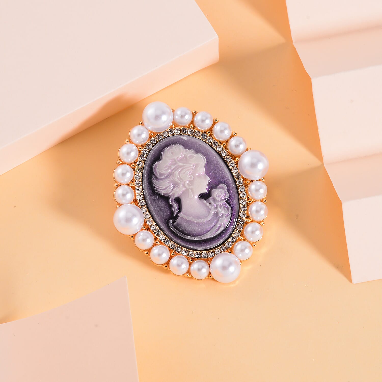 Cameo White Crystal Brooch