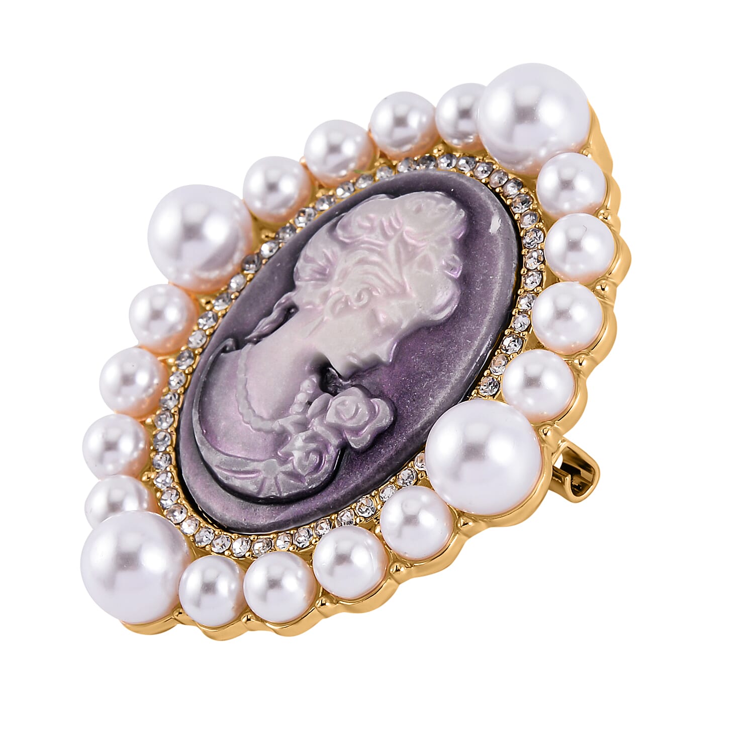 Cameo White Crystal Brooch
