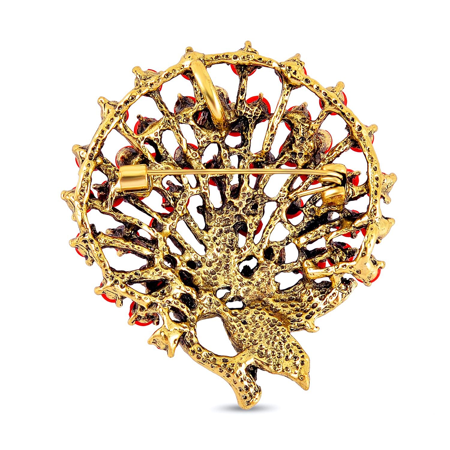 Austrian Red Crystal Brooch in Antique Gold Tone