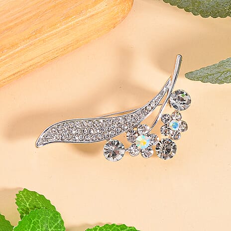 Simulated Mystic White Crystal & White Crystal Brooch