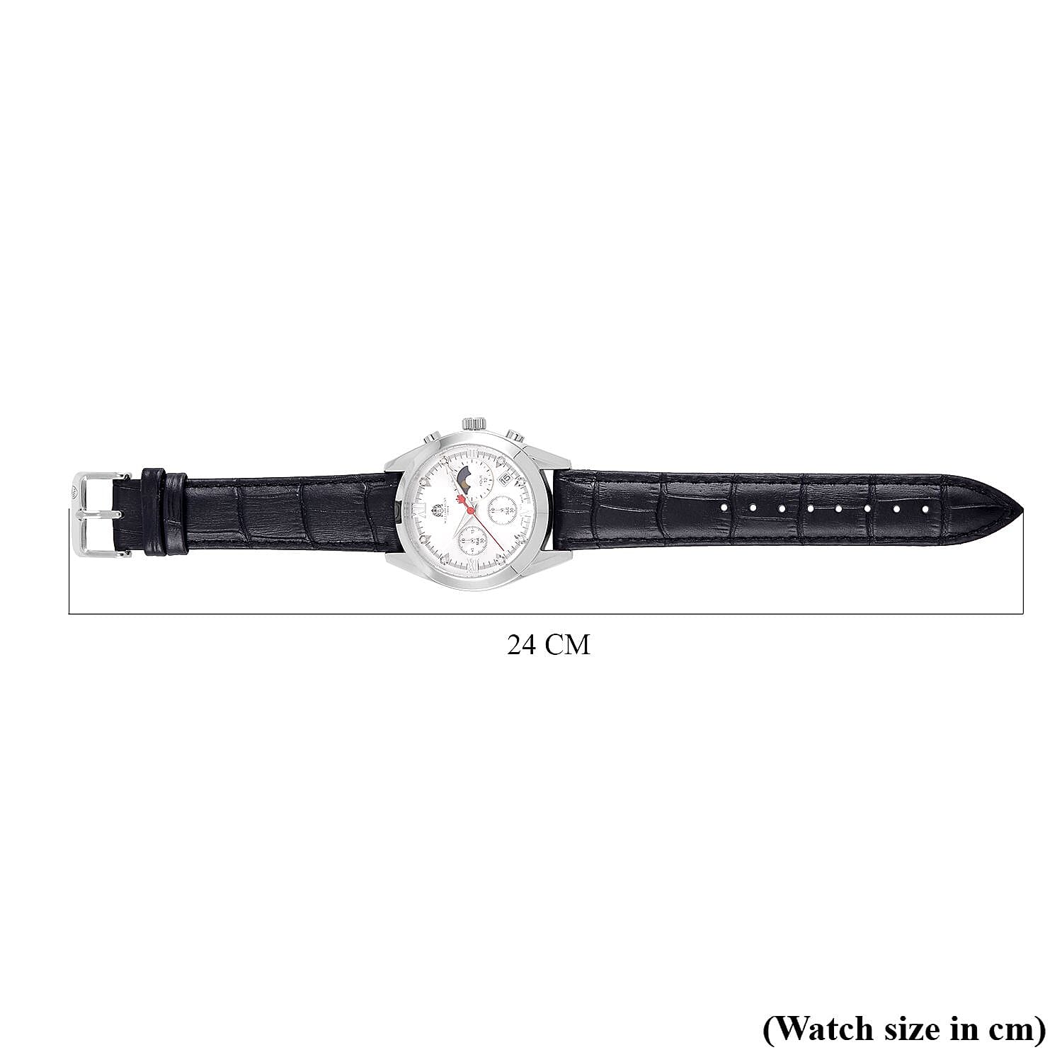 William Hunt Moissanite Watch 40 mm White Dial 5ATM Water Resistance Stainless Steel with Black Leather strap