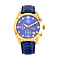 William Hunt Moissanite Moon Face Watch Japanese Movt. 40 mm Blue Dial 5ATM Water Resistance Stainless Steel with Blue Leather strap and Gold Tone