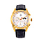 William Hunt Moissanite Moon Face Watch Japanese Movt. 40 mm White Dial 5ATM Water Resistance Stainless Steel with Black Leather strap and Gold Tone