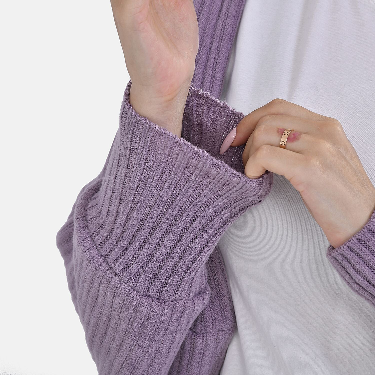 Closeout Deal Acrylic Solid Cardigan - Purple