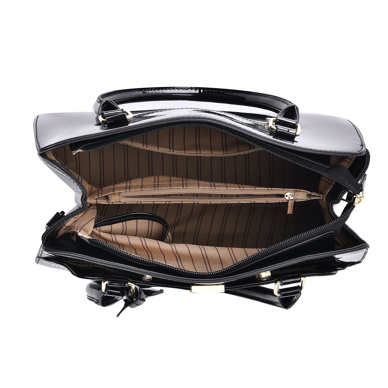 Leatherette Crossbody Bag with Dual Handle Drop & Adjustable Shoulder Strap - Black